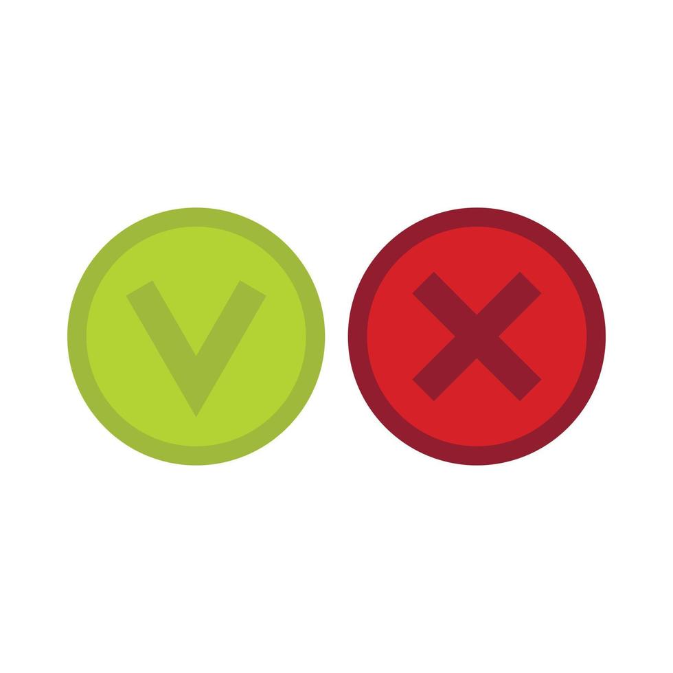Signs of choice of tick and cross icon, flat style vector