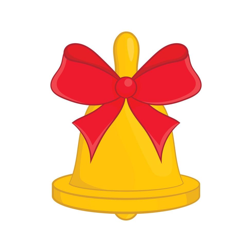 Christmas bell with red bow icon, cartoon style vector