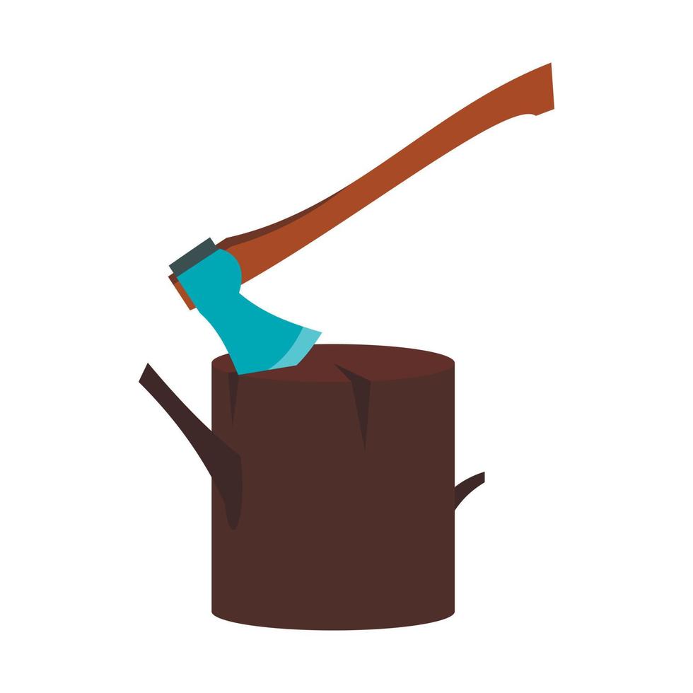 Stump with axe icon, flat style vector