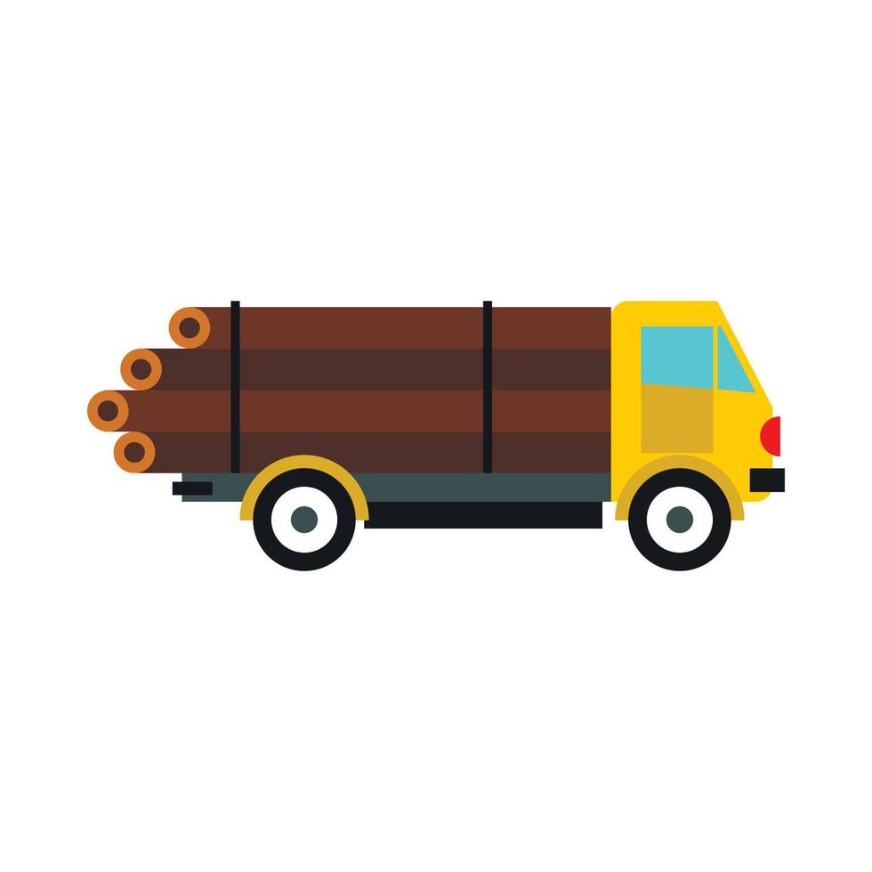 Logging truck with logs icon, flat style vector