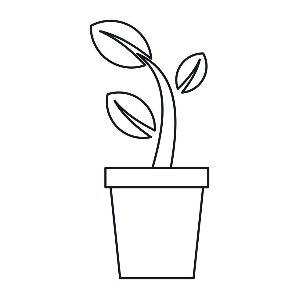 planta joven en un icono de maceta, estilo de esquema vector