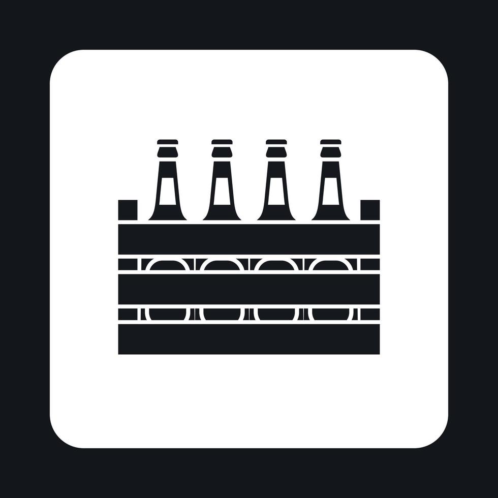 botellas de cerveza en un icono de caja de madera, estilo simple vector