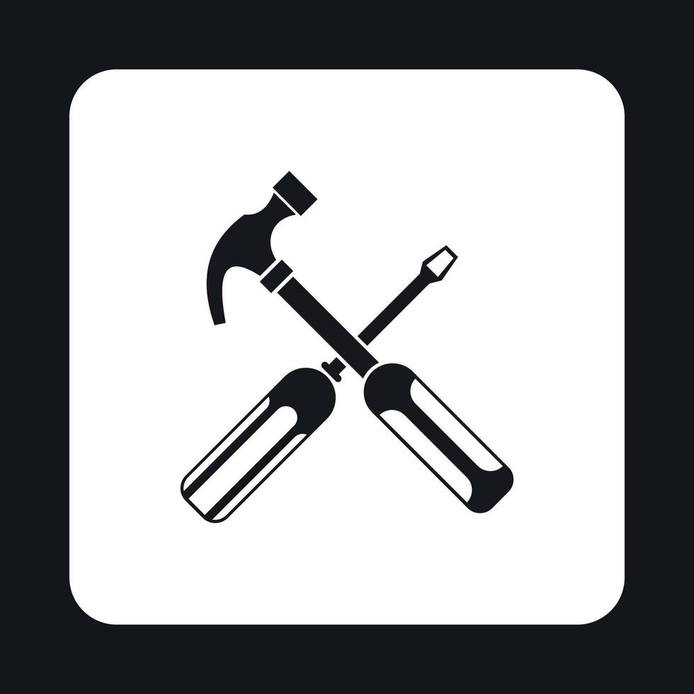 Hammer and screwdriver icon, simple style vector