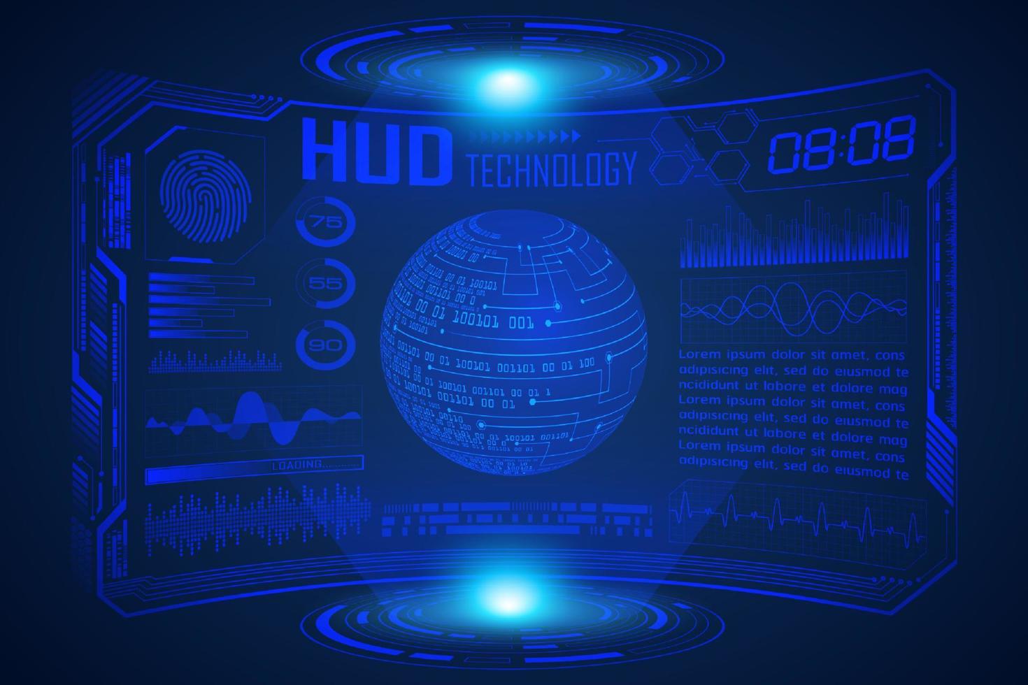 Blue  Modern HUD Technology Screen Background with world map vector