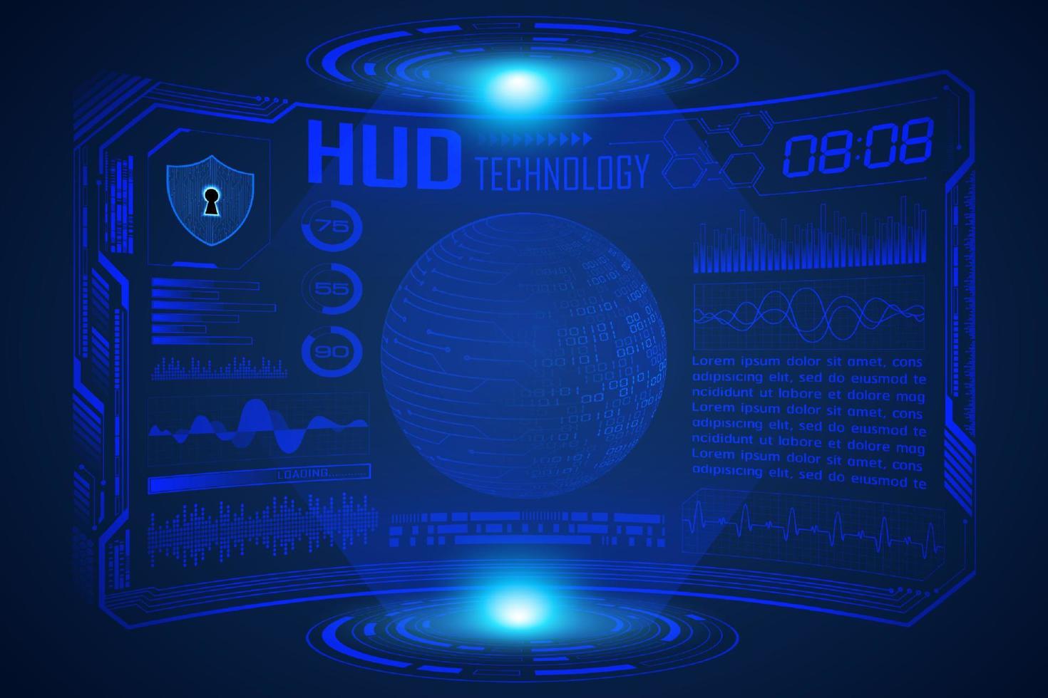 Blue  Modern HUD Technology Screen Background with world map vector