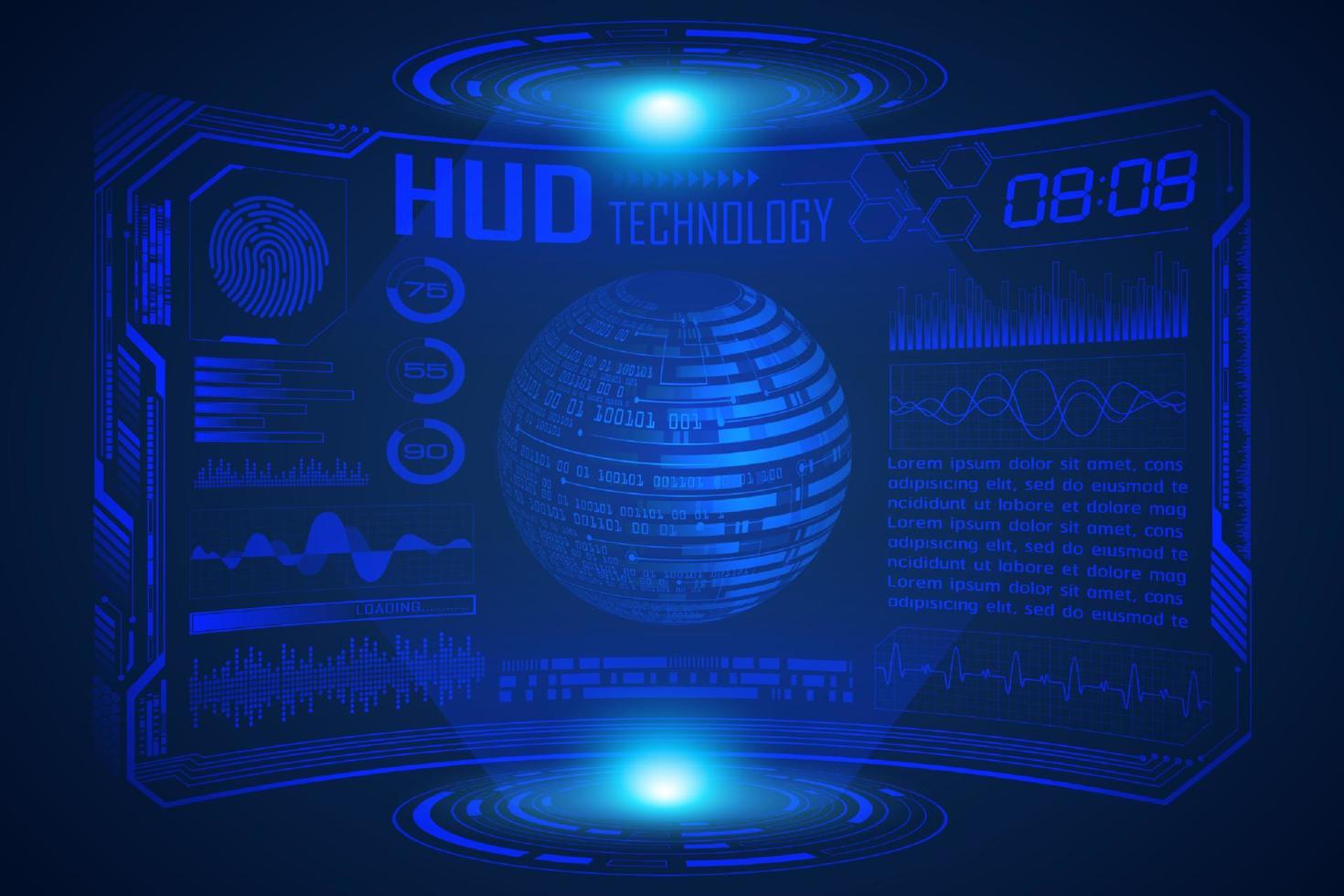 Blue  Modern HUD Technology Screen Background with world map vector