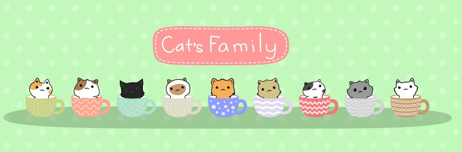 Cute cat family on a teacup vector