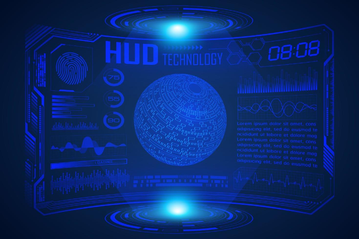Blue  Modern HUD Technology Screen Background with world map vector