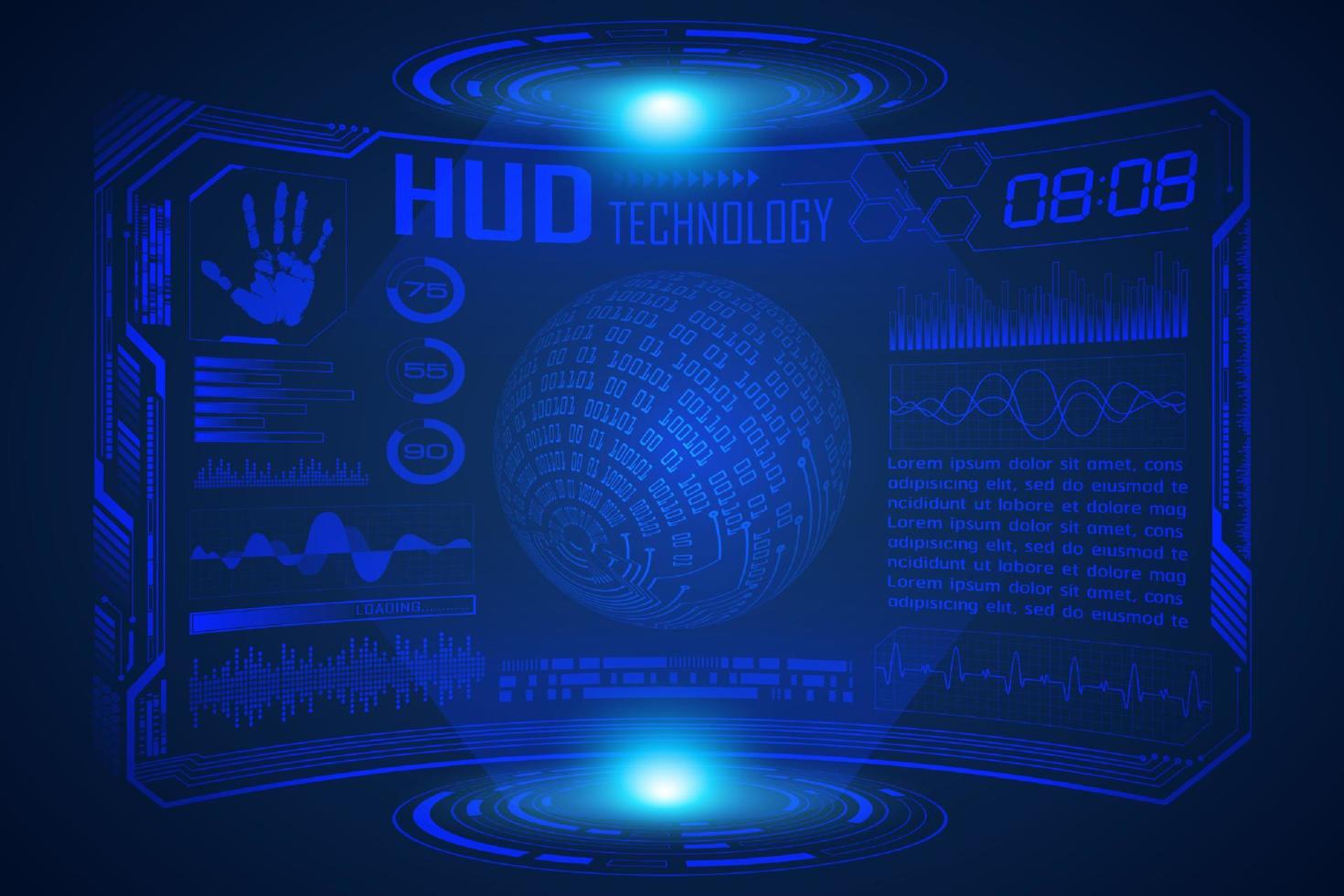 Blue  Modern HUD Technology Screen Background with world map vector