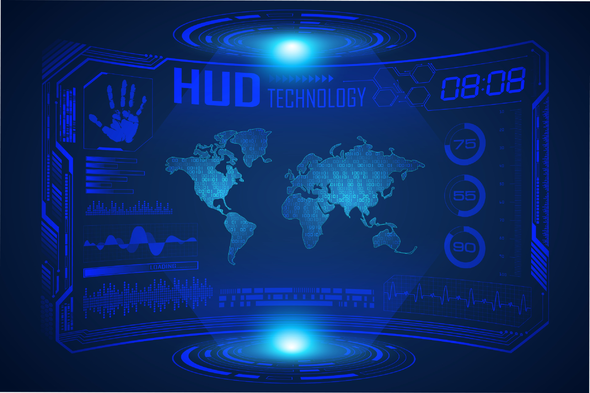 Blue Modern HUD Technology Screen Background with world map 14589200 Vector  Art at Vecteezy