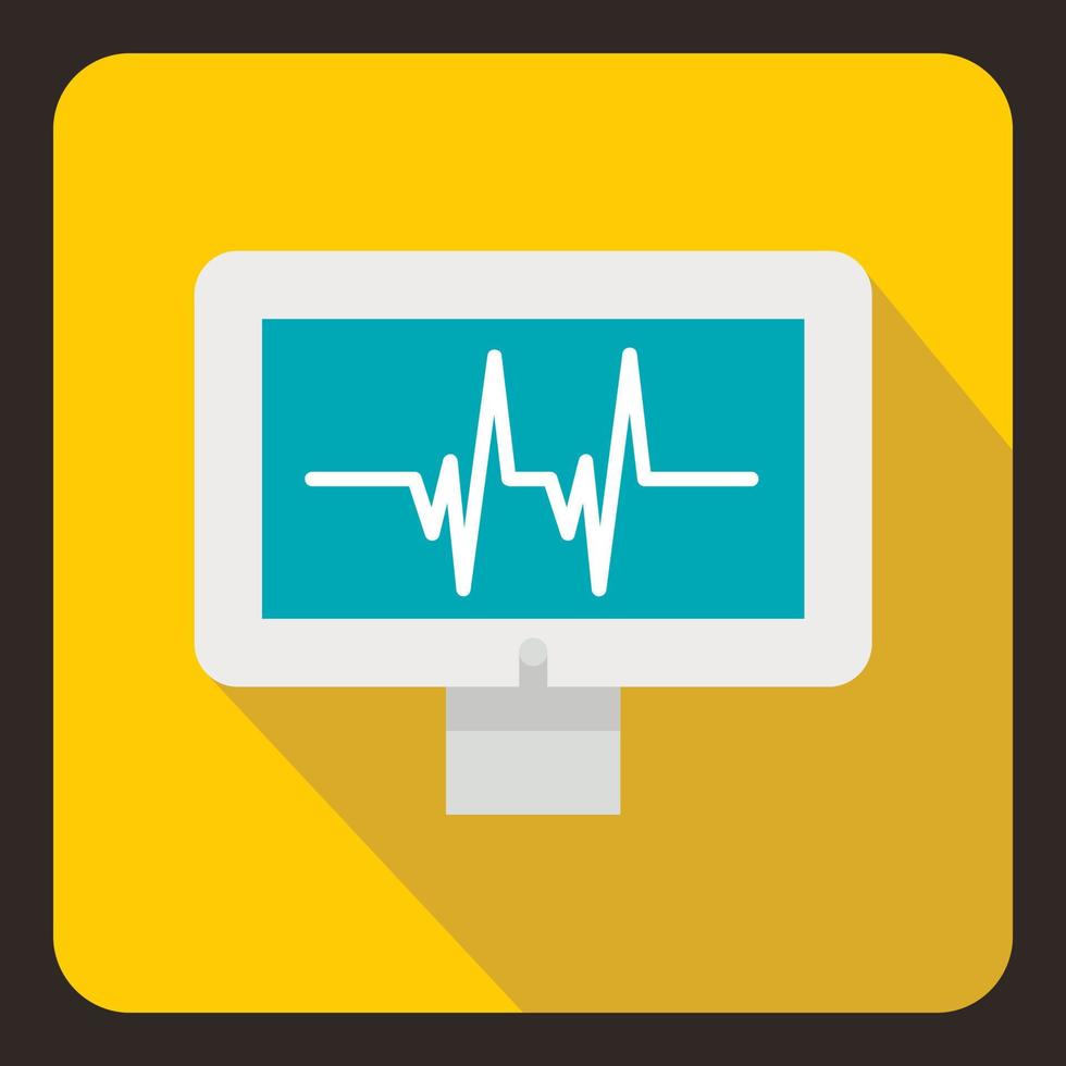 Monitor heartbeat icon, flat style vector