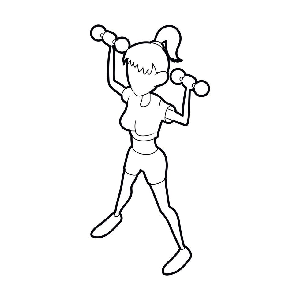 chica con icono de entrenamiento de pesas, estilo de esquema vector