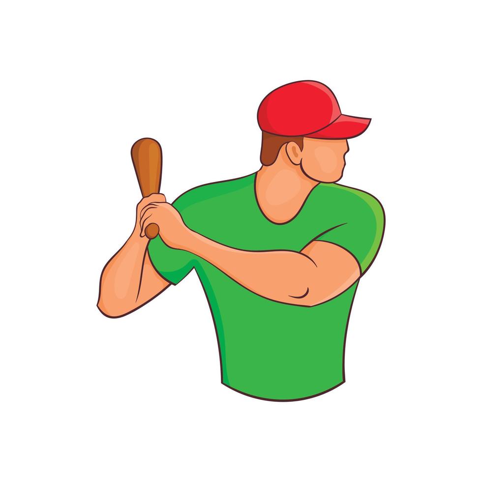 jugador de béisbol con icono de bate, estilo de dibujos animados vector