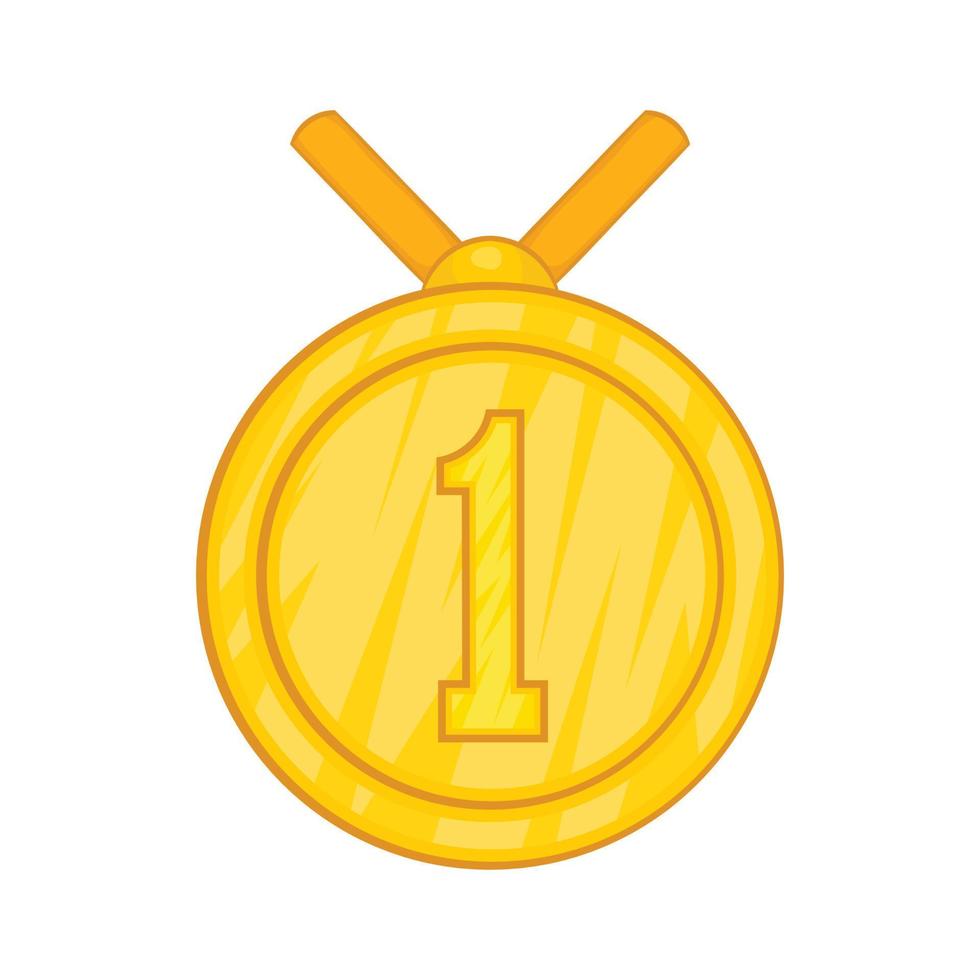 medalla para el icono del primer lugar, estilo de dibujos animados vector