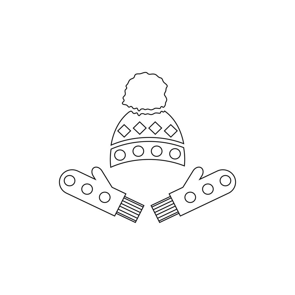 Winter mittens and cap icon, outline style vector