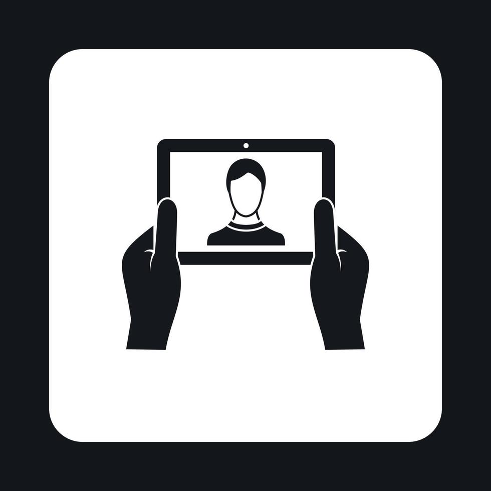 Man taking selfie using tablet icon, simple style vector