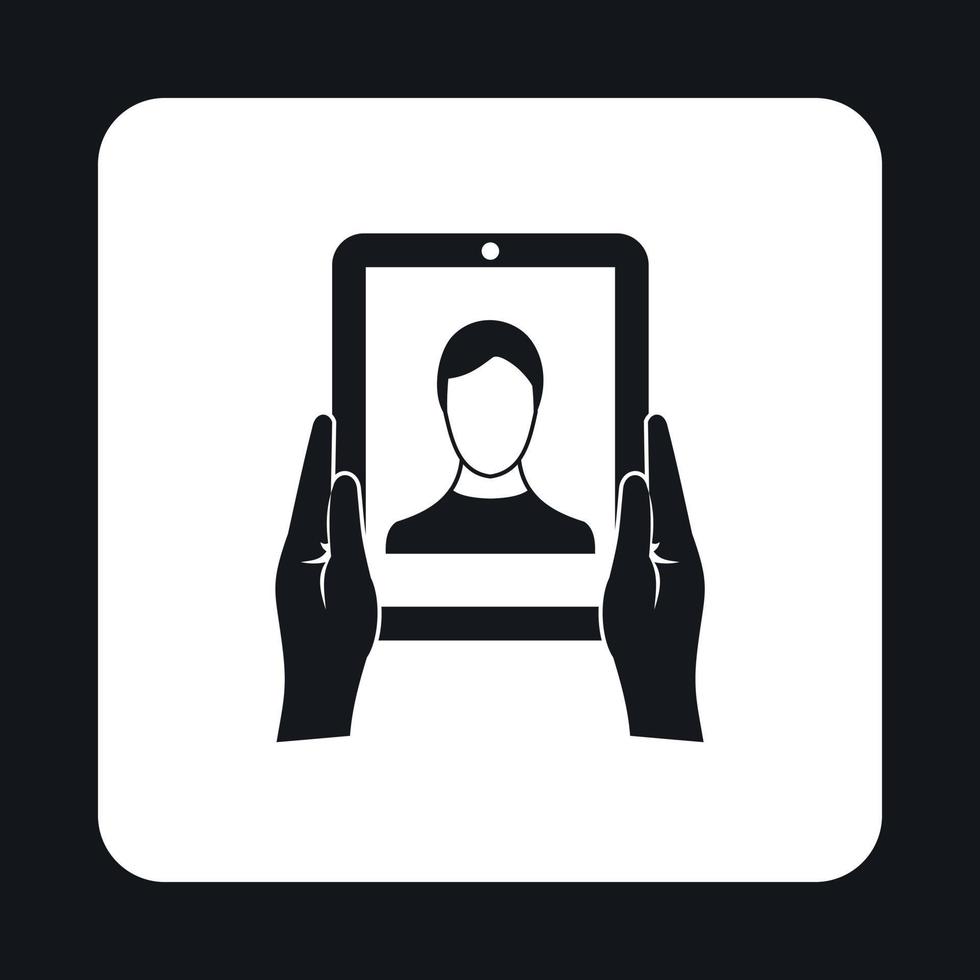 Man taking photo using tablet icon, simple style vector