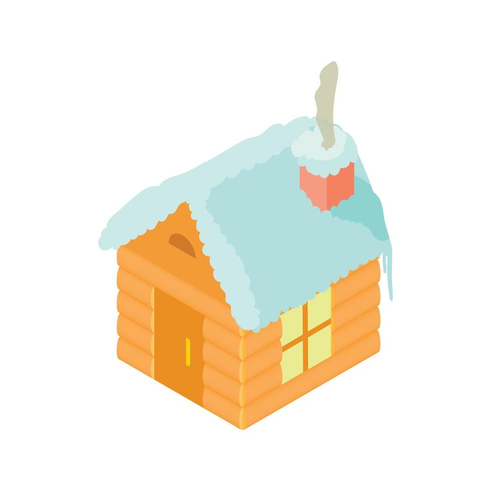 Snowy house icon, cartoon style vector