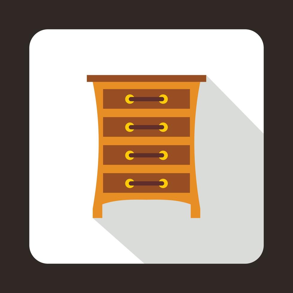 Brown chest of drawers icon, flat style vector