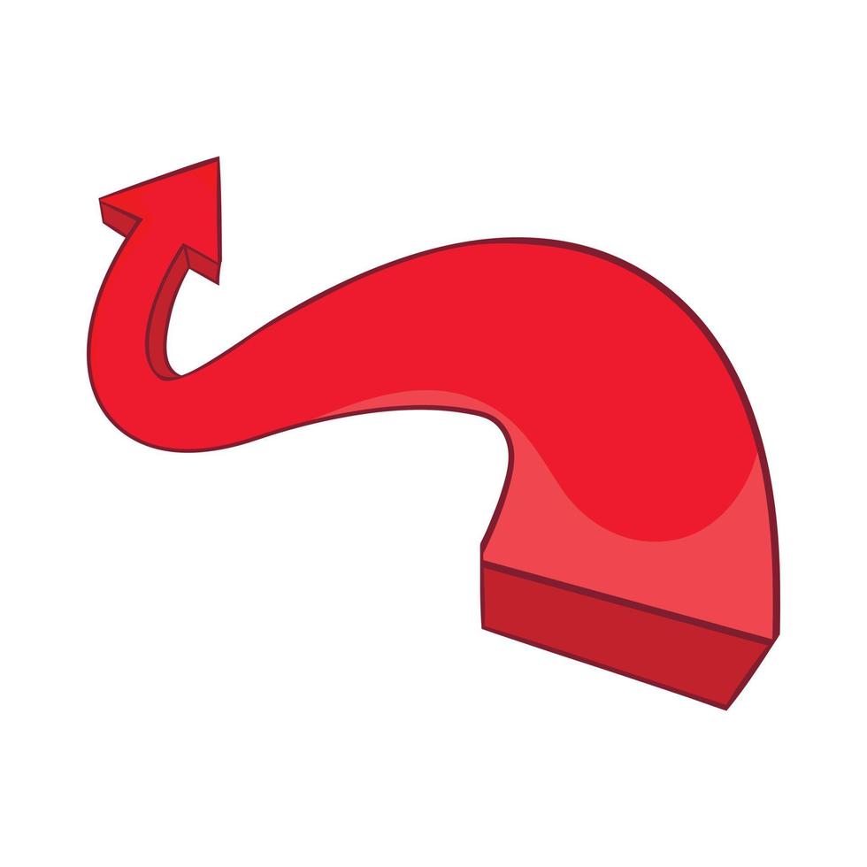 Red curved arrow icon, cartoon style vector