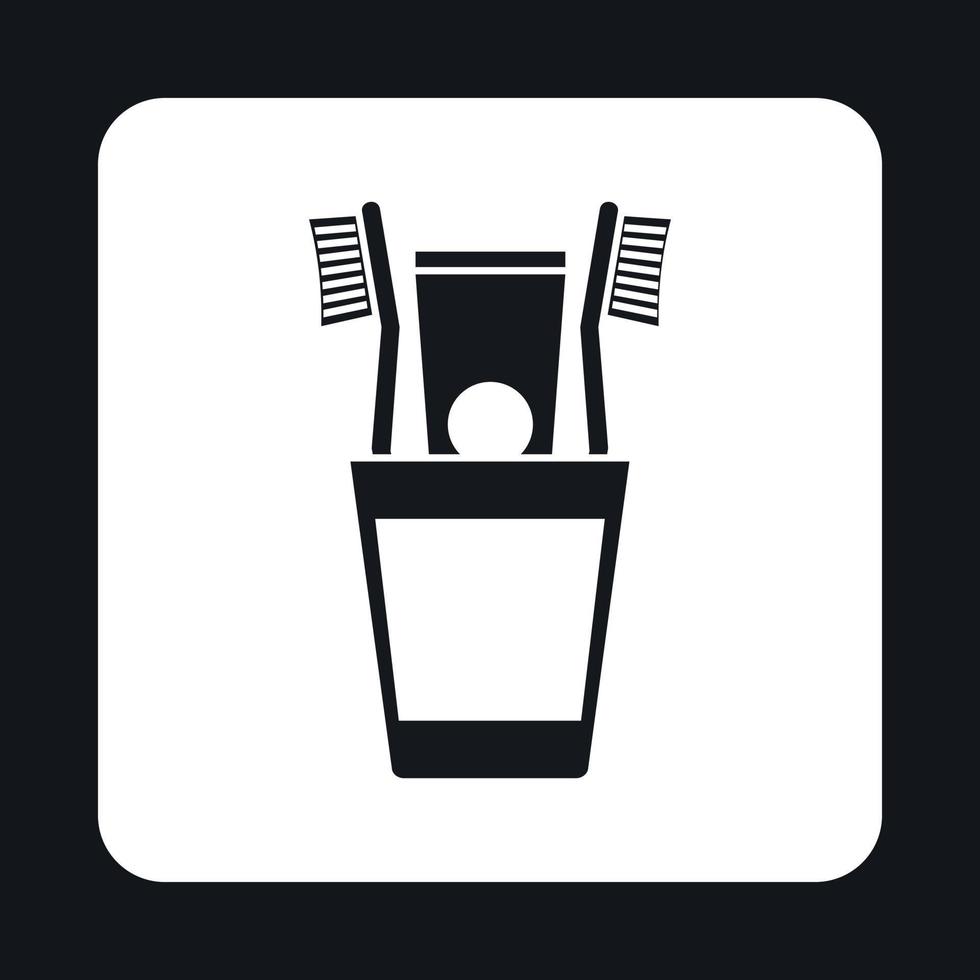 cepillo de dientes en un icono de taza, estilo simple vector