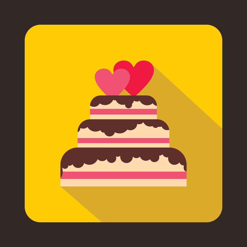 pastel de bodas con icono de dos corazones, tipo plano vector