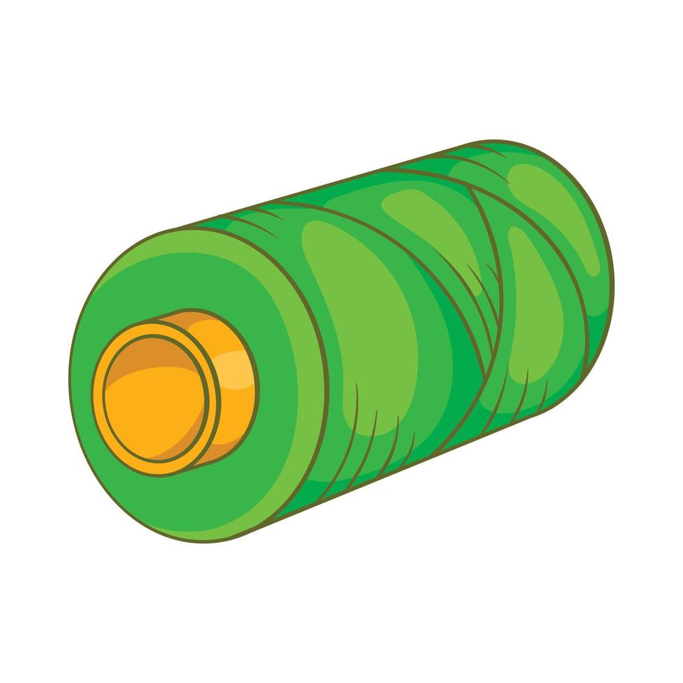 Green bobbin of thread icon, cartoon style vector