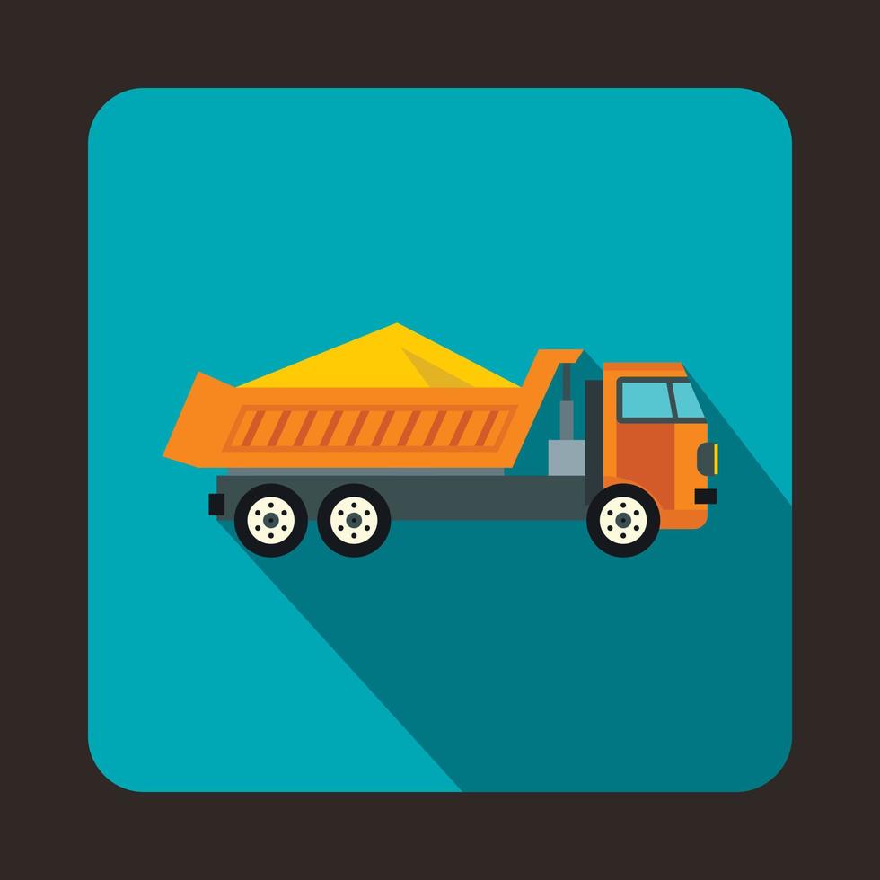 Dump truck icon, flat style vector