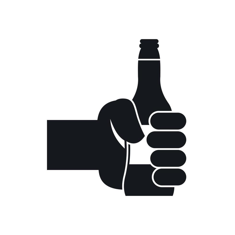 mano sosteniendo una botella de icono de cerveza, estilo simple vector