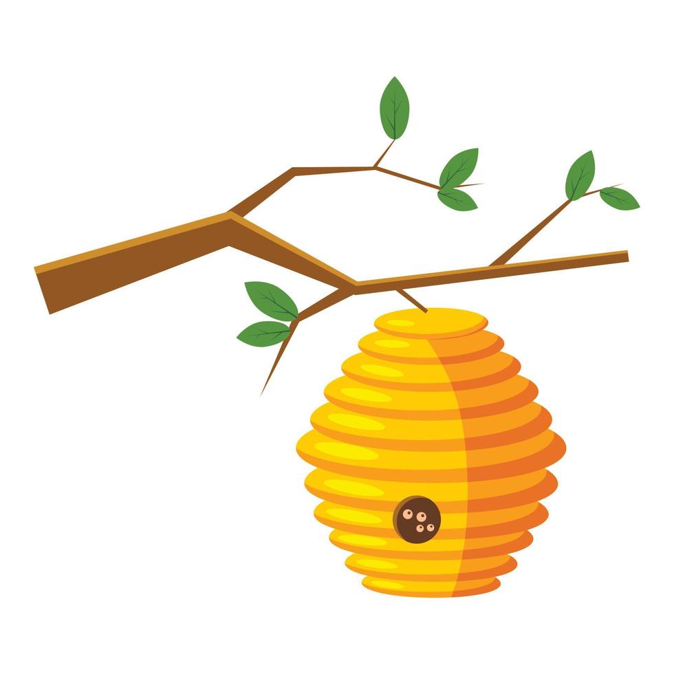 Beehive on tree icon, cartoon style vector