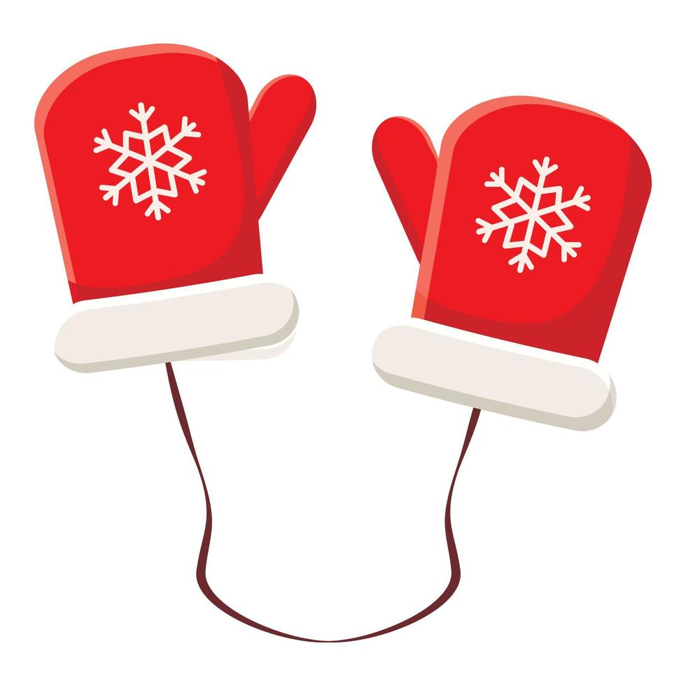 Red mittens icon, cartoon style vector