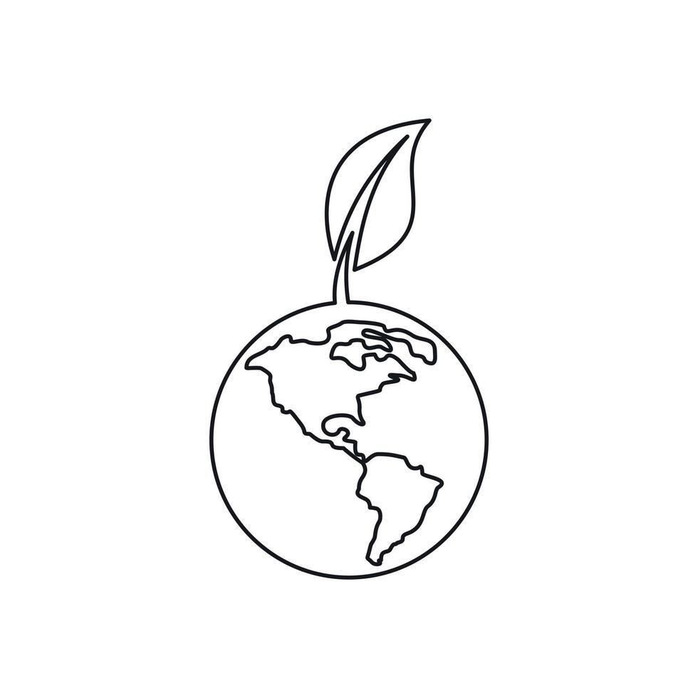 Globe with leaf icon, outline style vector