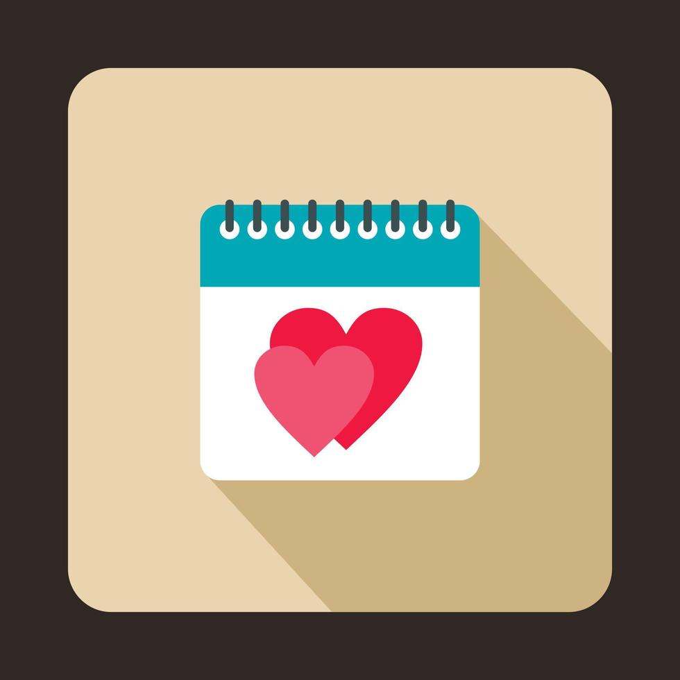 calendario con icono de corazón, estilo plano vector