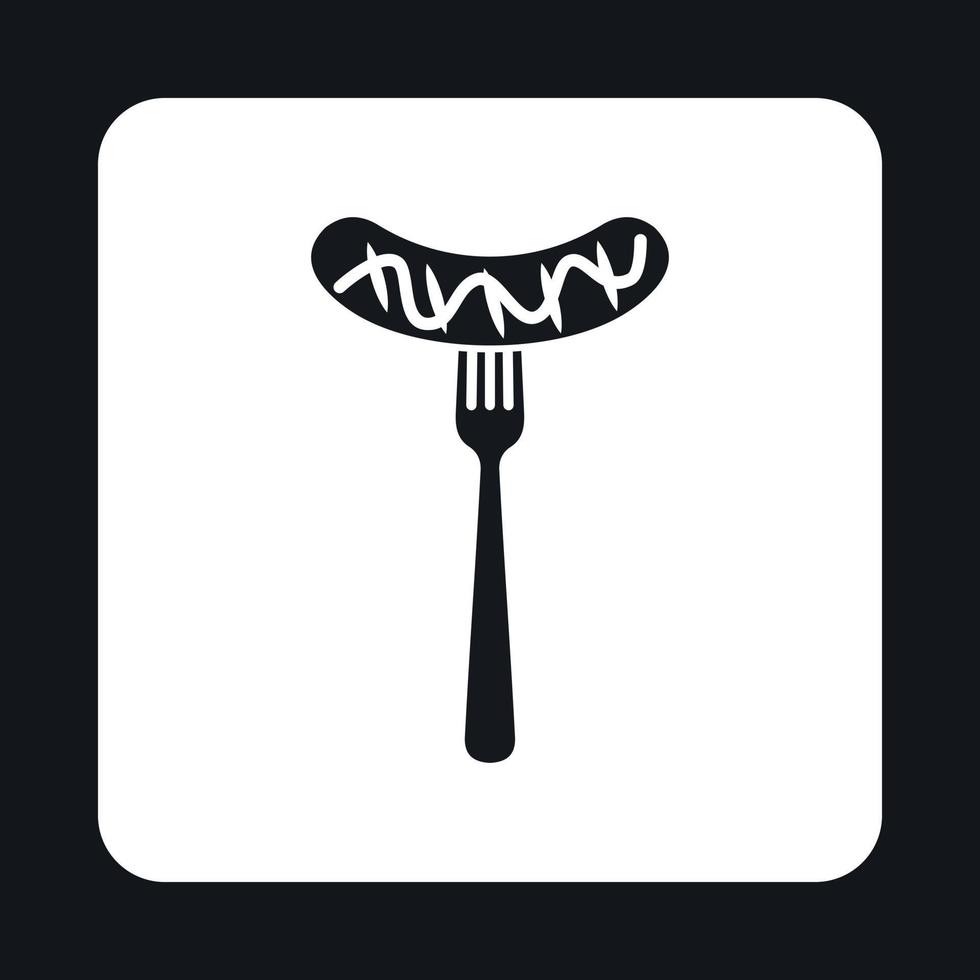 Sausage on a fork icon, simple style vector