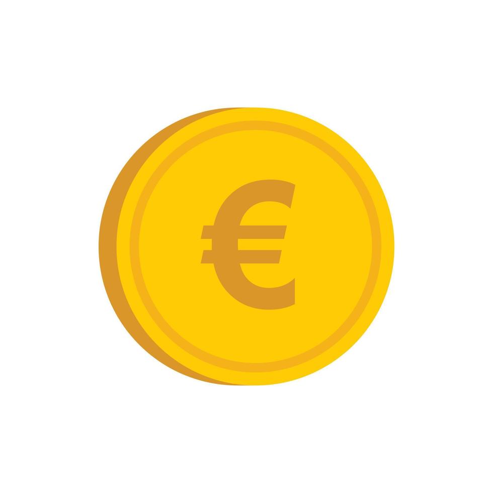 Gold coin with euro sign icon, flat style vector