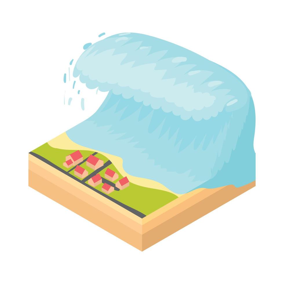 Tsunami wave icon, cartoon style vector