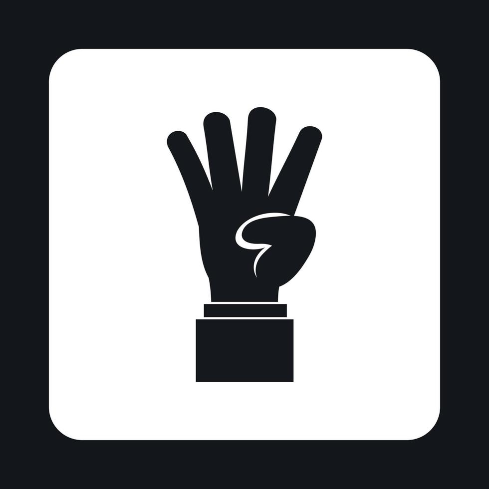 Hand showing number four icon, simple style vector