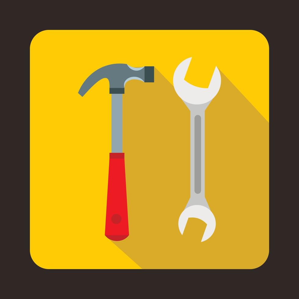 Hammer and wrench icon, flat style vector