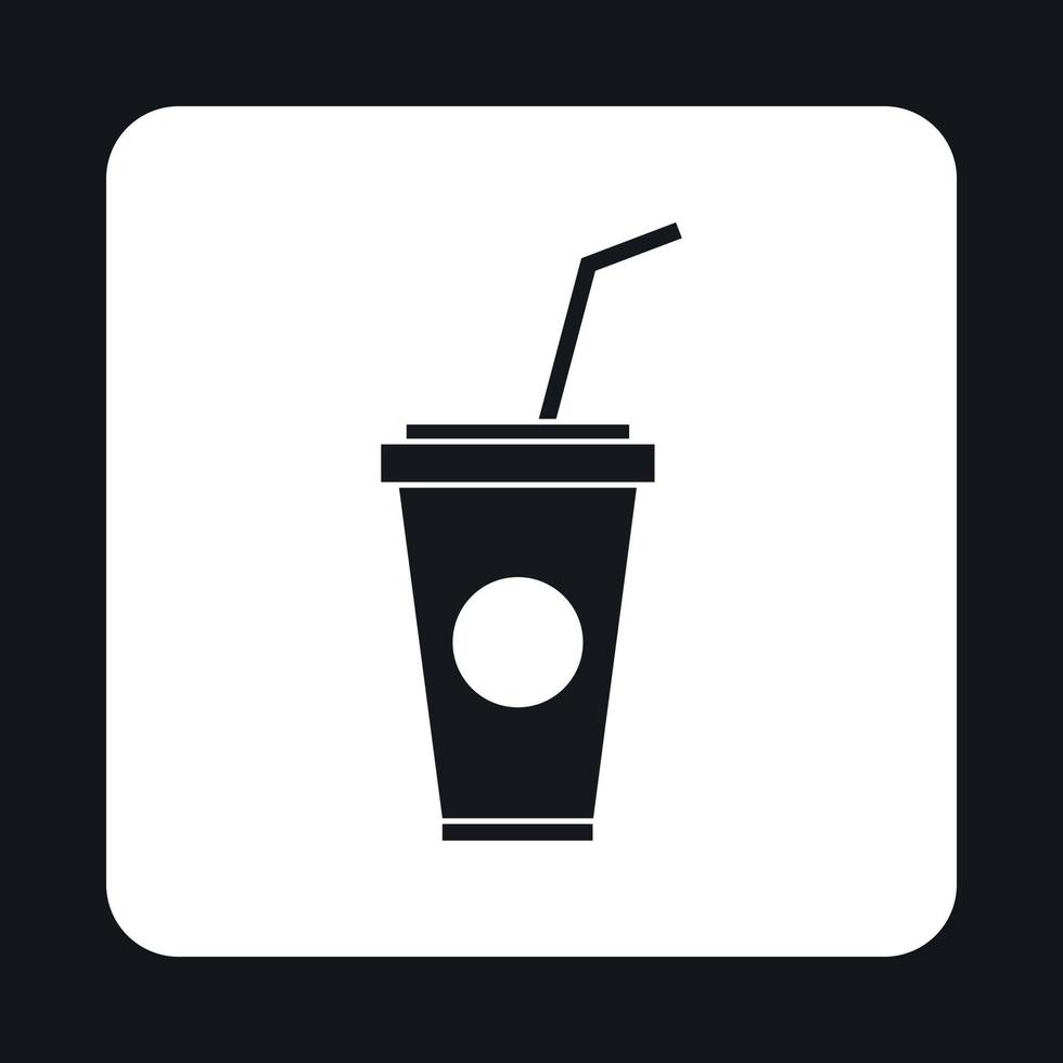 Paper cup for beverages with lid and straw icon vector