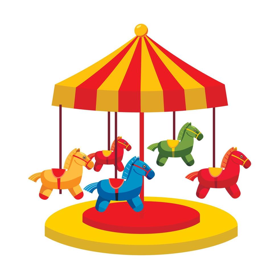 Carousel with horses icon, cartoon style vector