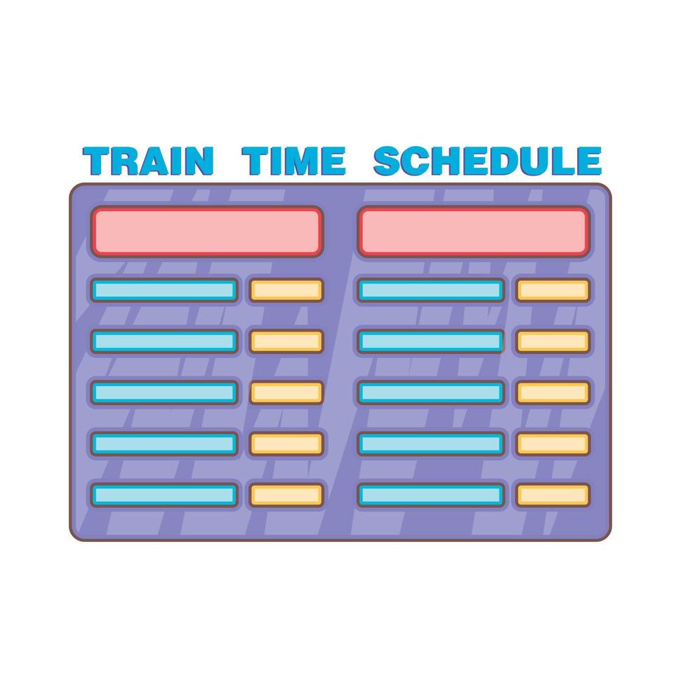 programar la hora del icono de los trenes, estilo de dibujos animados vector