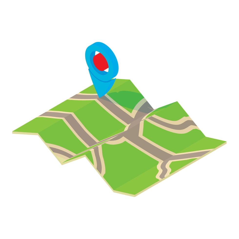 GPS sign on map icon, cartoon style vector