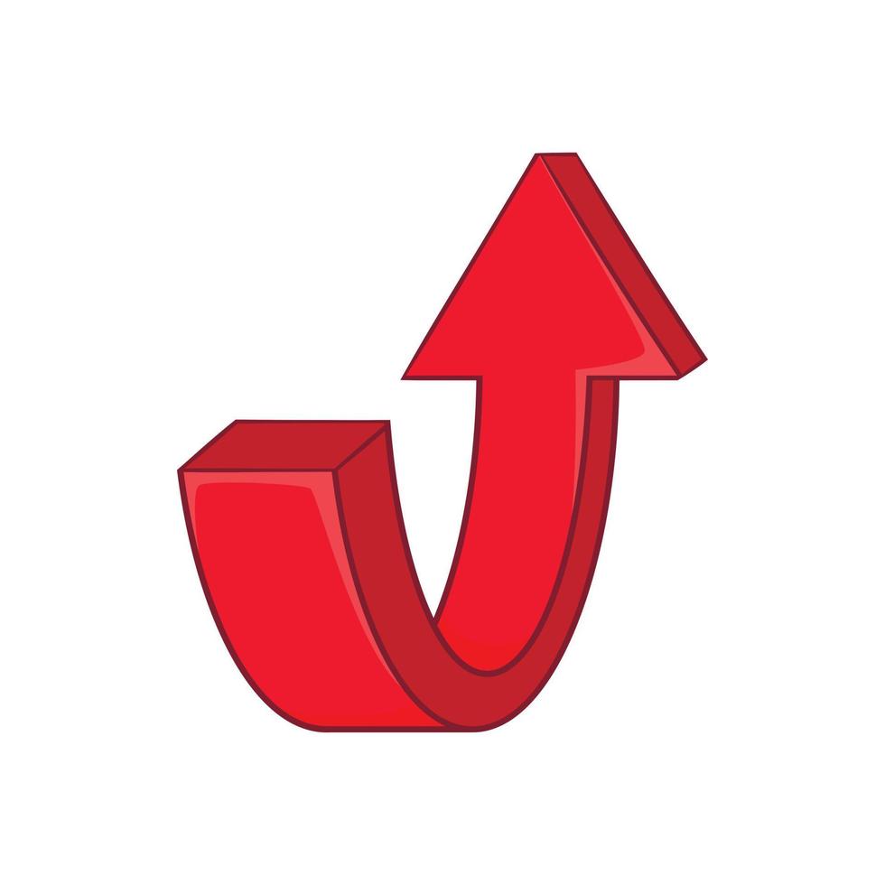 Red curved arrow icon, cartoon style vector