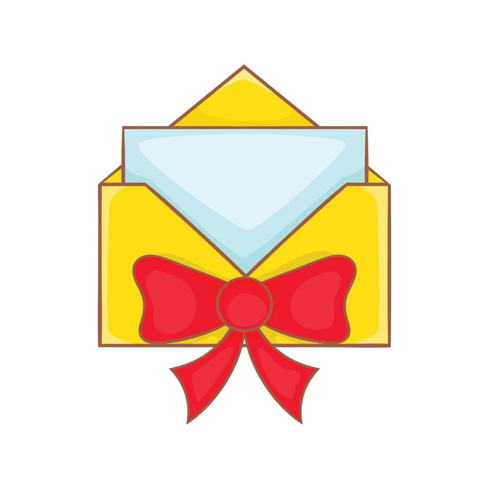Christmas envelope with bow icon, cartoon style vector
