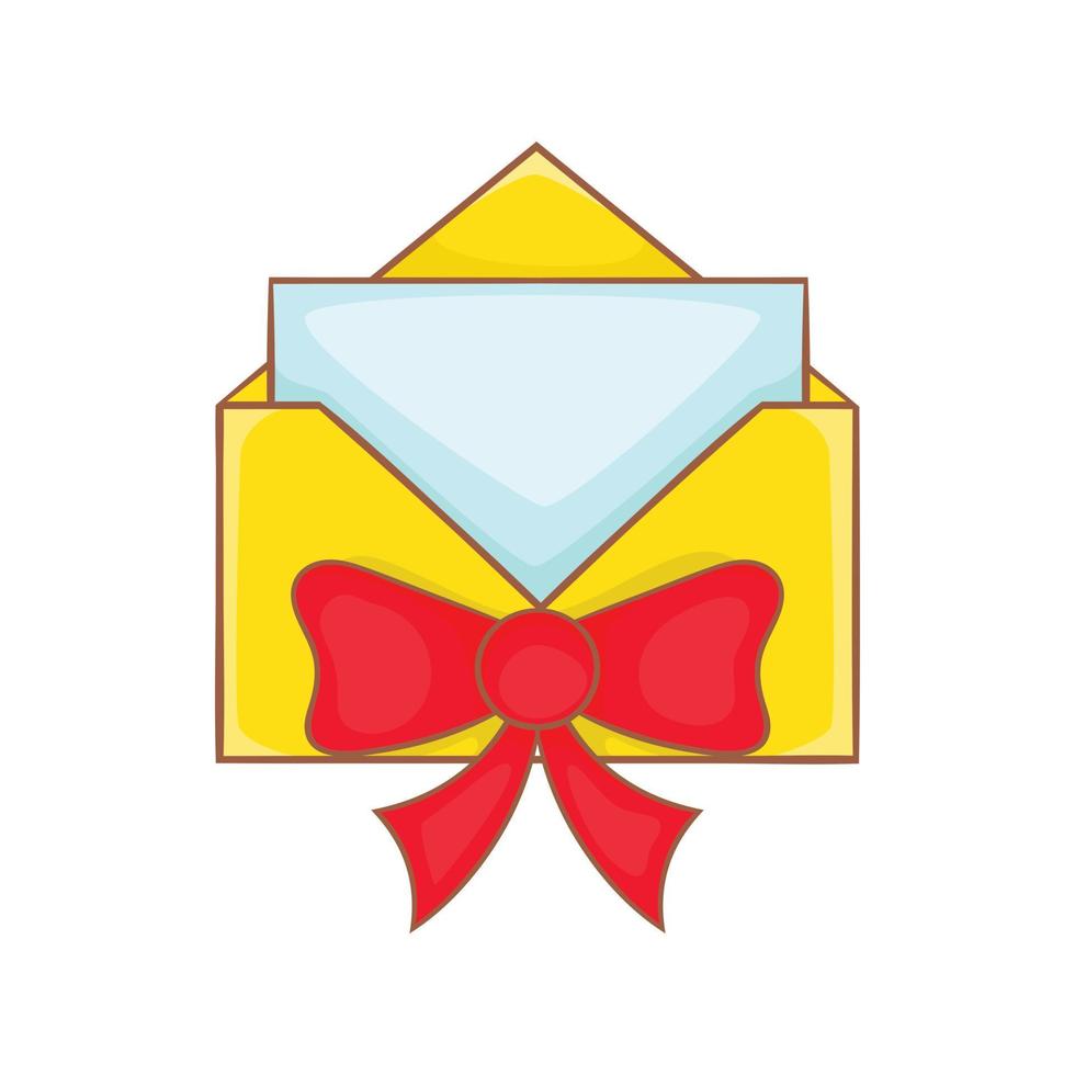 Christmas envelope with bow icon, cartoon style vector