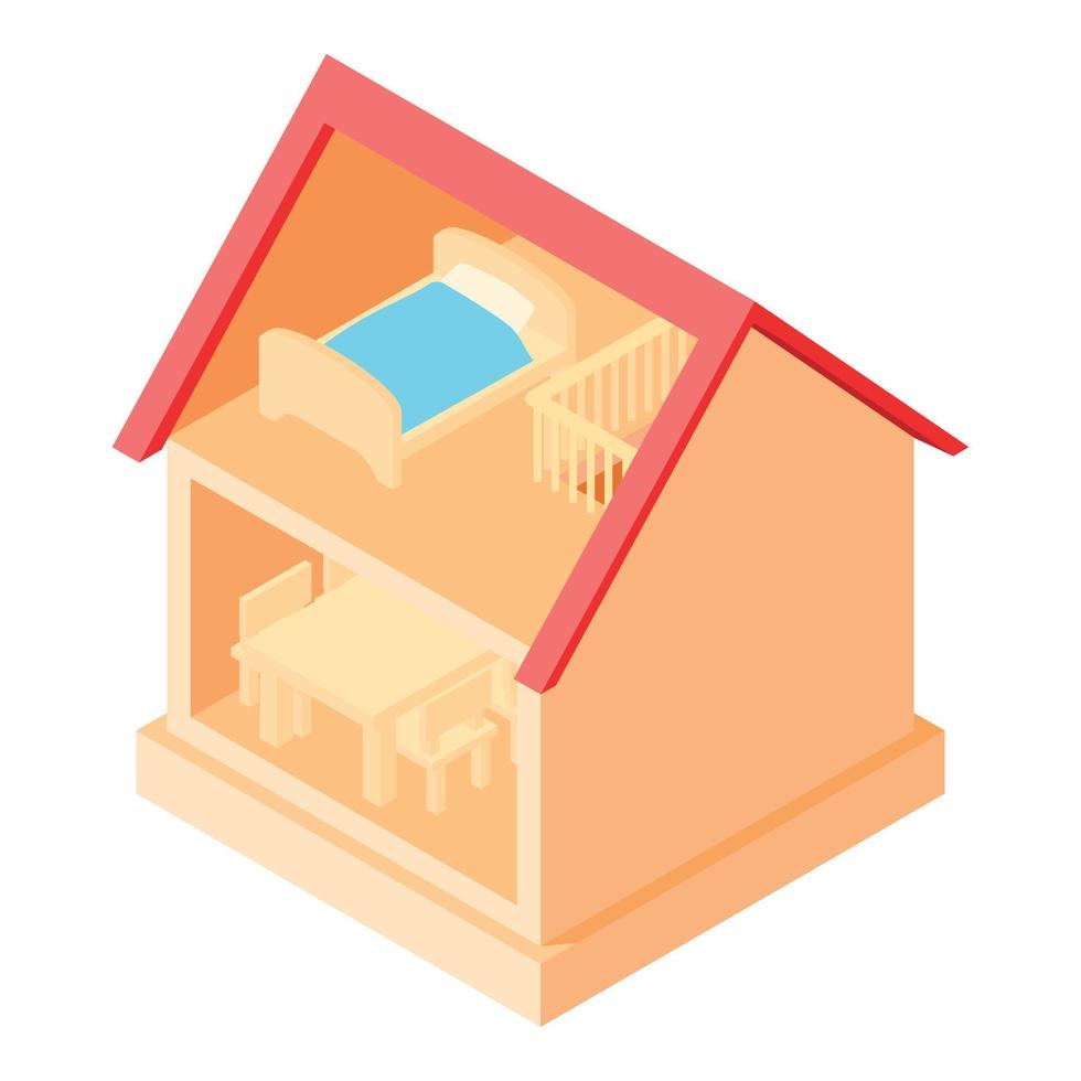 Toy house interior icon, cartoon style vector