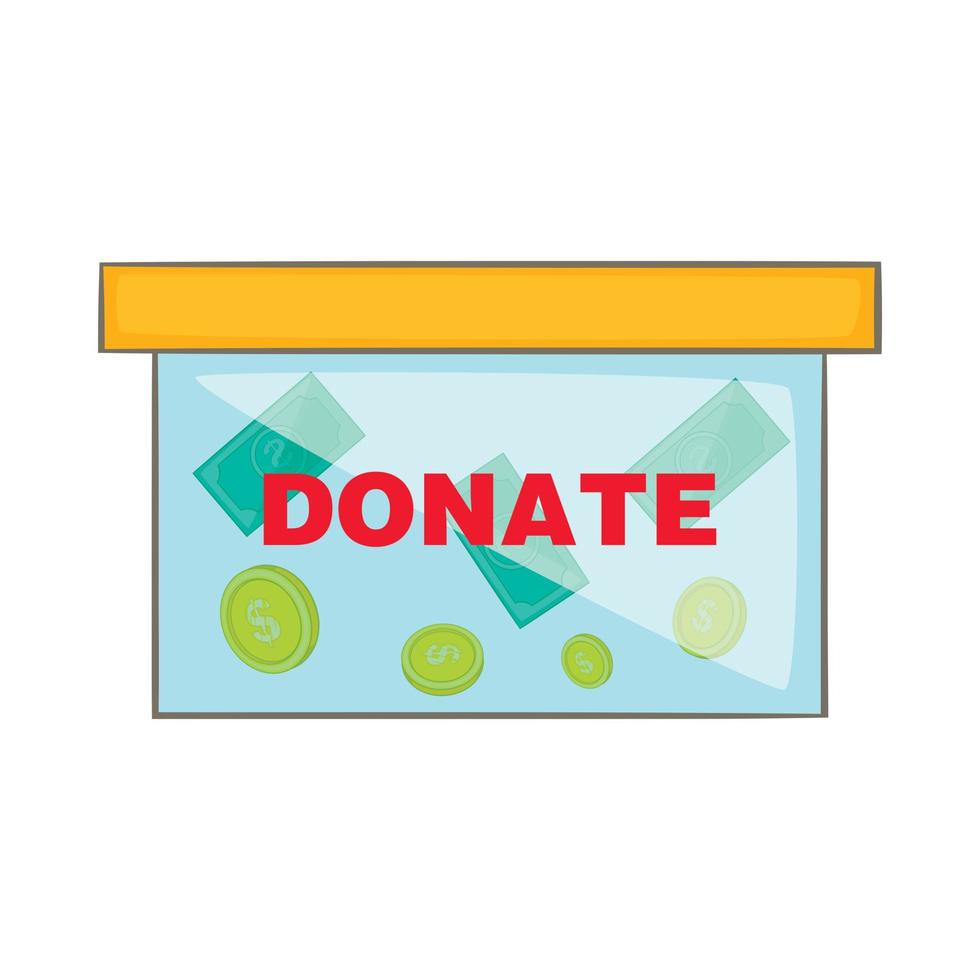 Coins in donate box icon, cartoon style vector