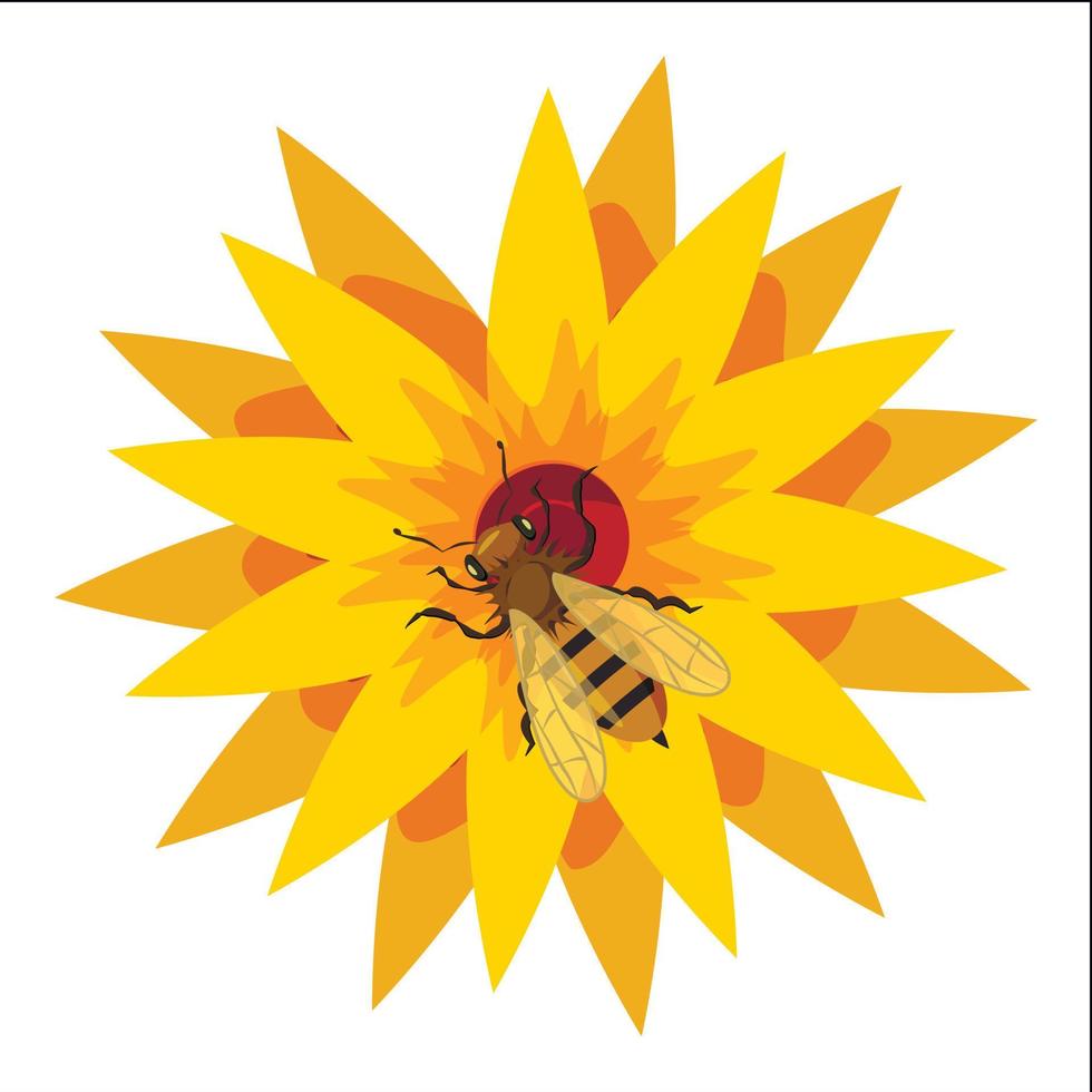 abeja, en, flor, icono, caricatura, estilo vector