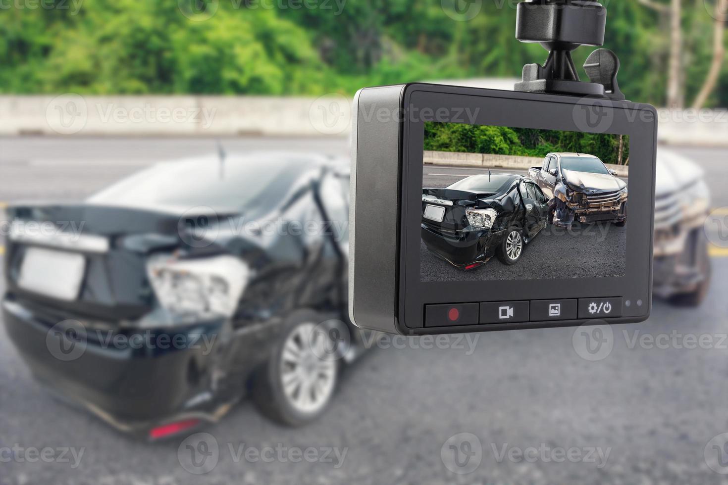 Car CCTV camera video recorder with car crash accident on the road photo