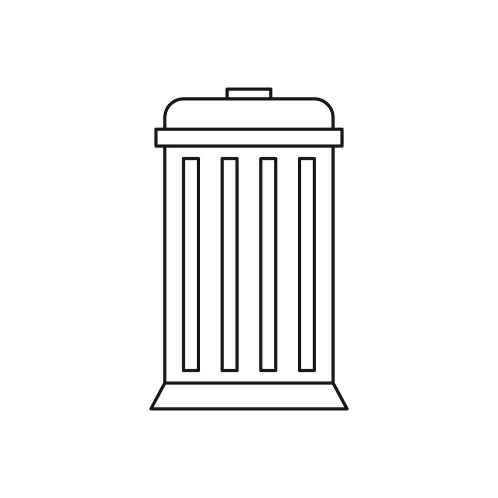 Green trash bin with lid icon, outline style vector